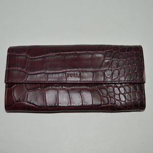Furla Deep Plum Croc Embossed Leather Large Wallet
